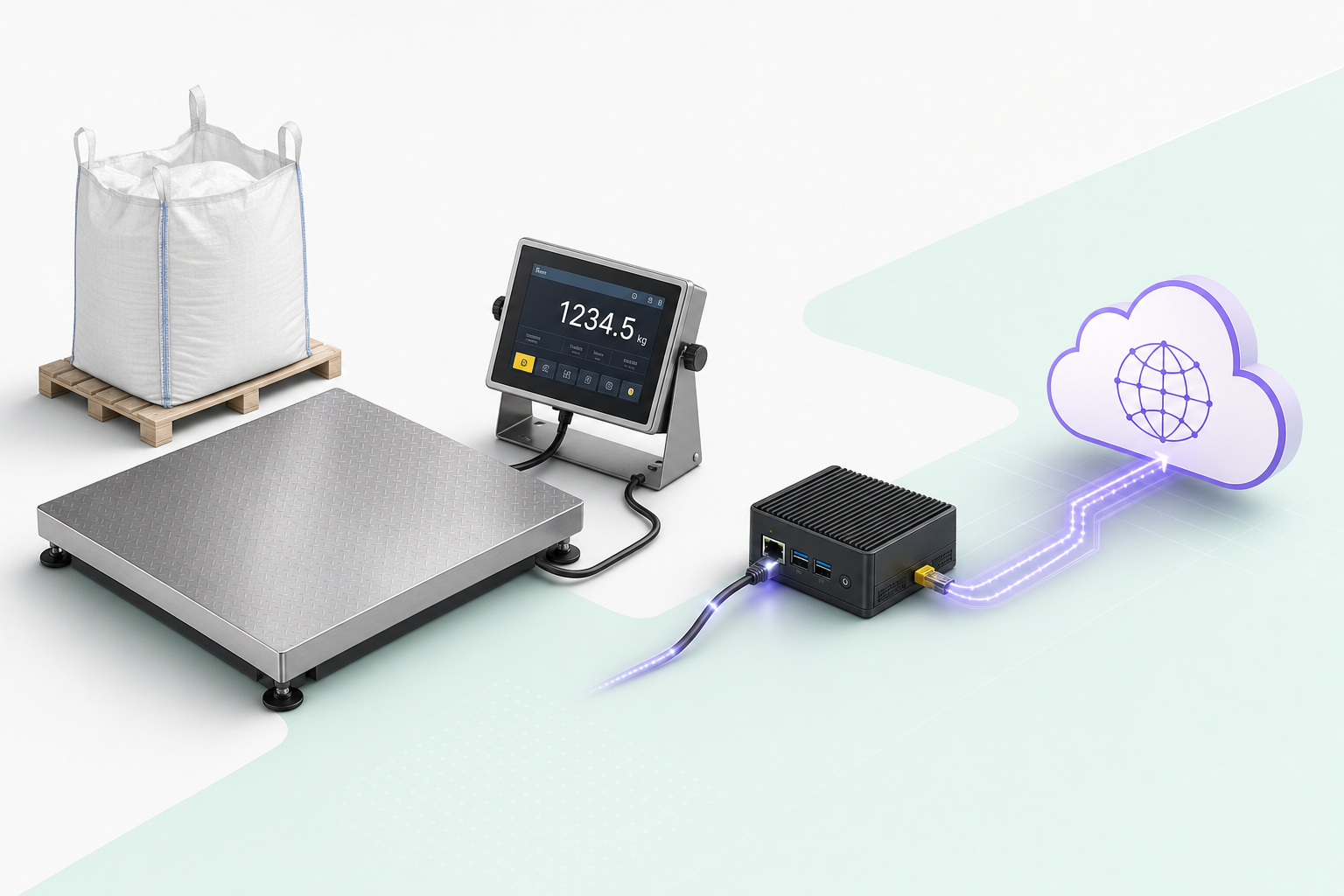 Prepojenie existujúcej váhy, dotykového indikátora, mini PC a internetu